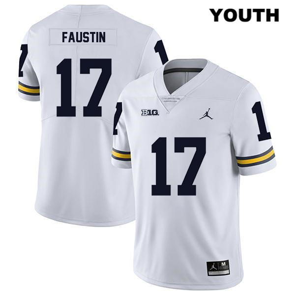 Youth NCAA Michigan Wolverines Sammy Faustin #17 White Jordan Brand Authentic Stitched Legend Football College Jersey JP25L12YA